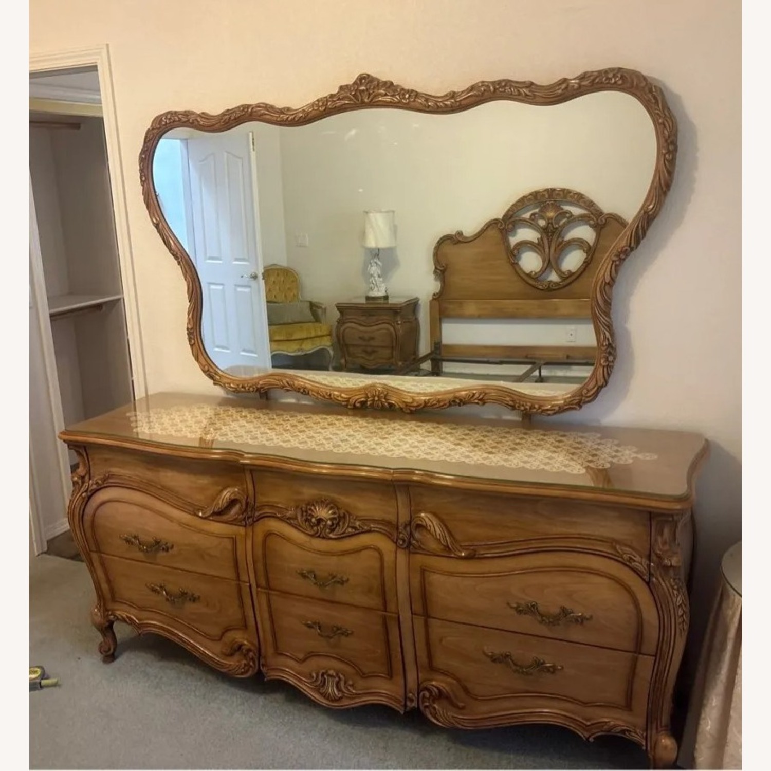 Louis XV French Provincial Dresser and Mirror - image-5
