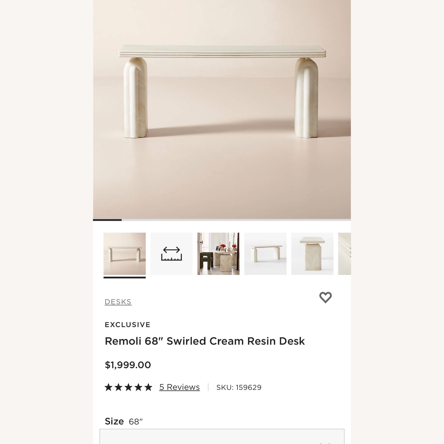 CB2 Remoli 68" Swirled Cream Resin Desk - image-1