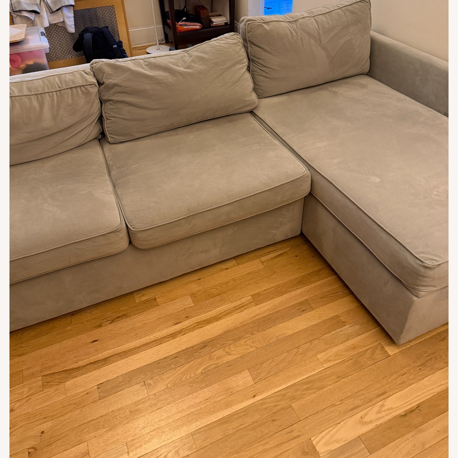 West Elm Light Gray Velvet 3+ Piece Sectional - image-4