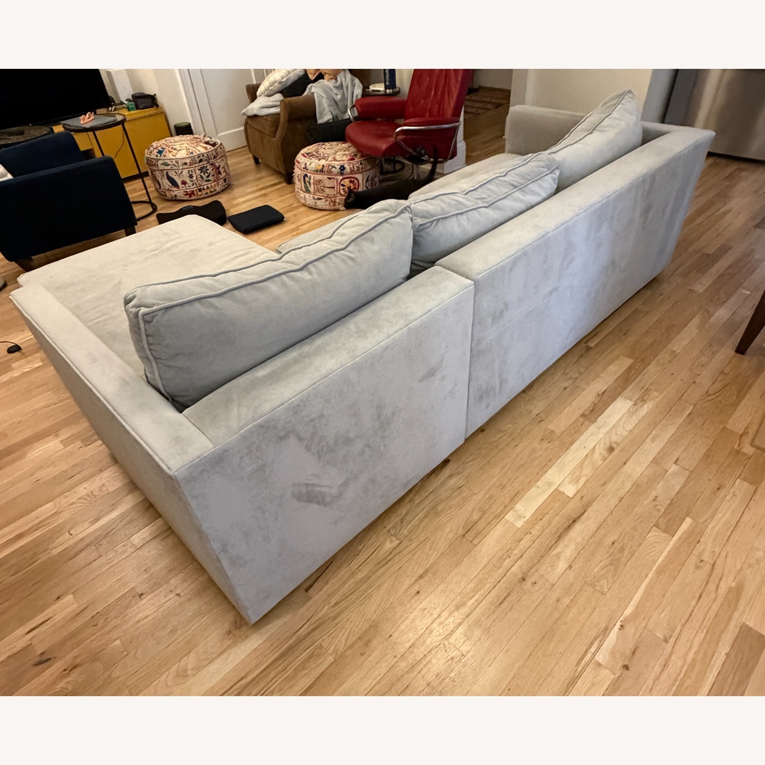 West Elm Light Gray Velvet 3+ Piece Sectional - image-5
