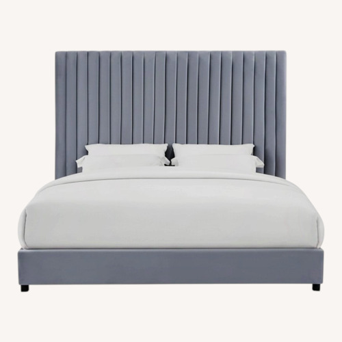 Used TOV Arabelle Gray Velvet Queen Bed for sale on AptDeco