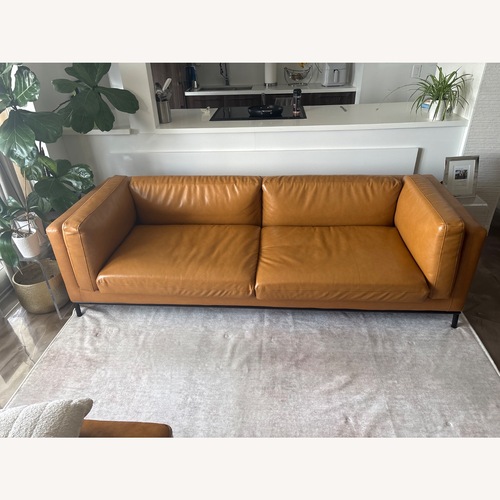 Used Modani Light Brown Leather 2 Seater Sofa for sale on AptDeco