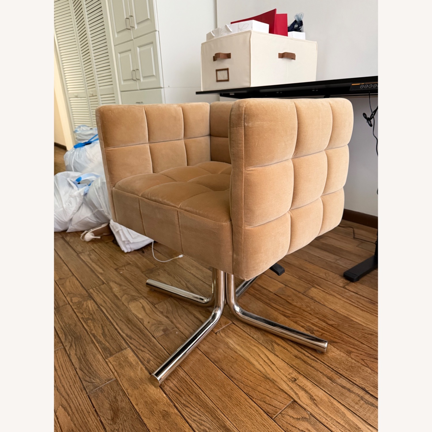 CB2 Matrice Camel Velvet Office Chair - image-2