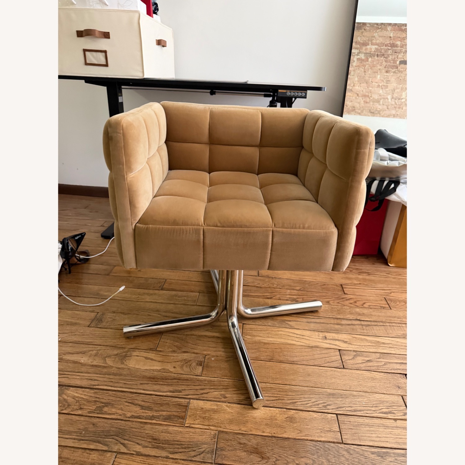 CB2 Matrice Camel Velvet Office Chair - image-1