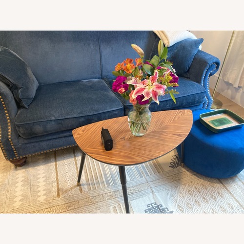 Used Vintage/English-style Blue Velvet Loveseat for sale on AptDeco