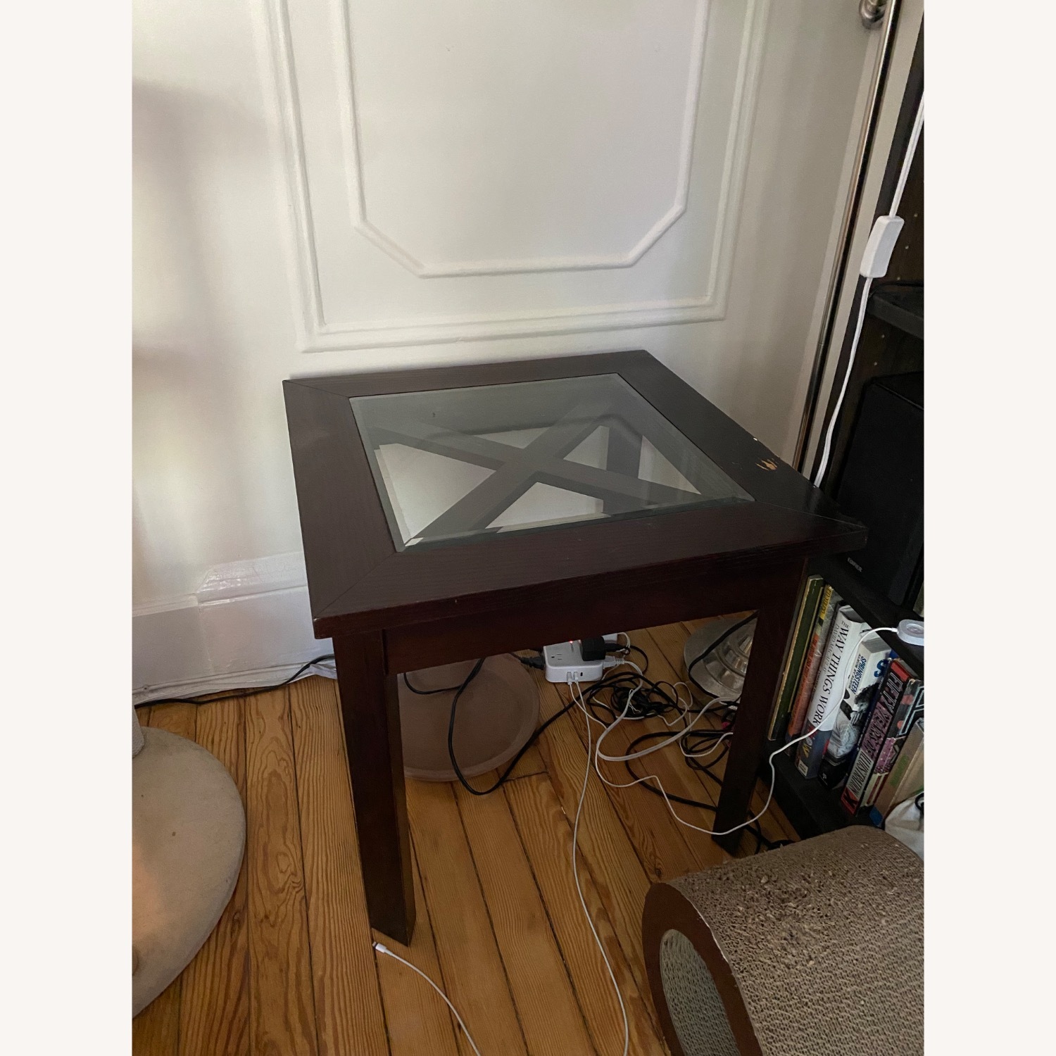 Dark Brown Wood & Glass Square Coffee Table - image-3