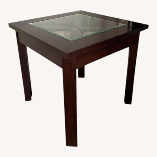 Used Dark Brown Wood & Glass Square Coffee Table for sale on AptDeco