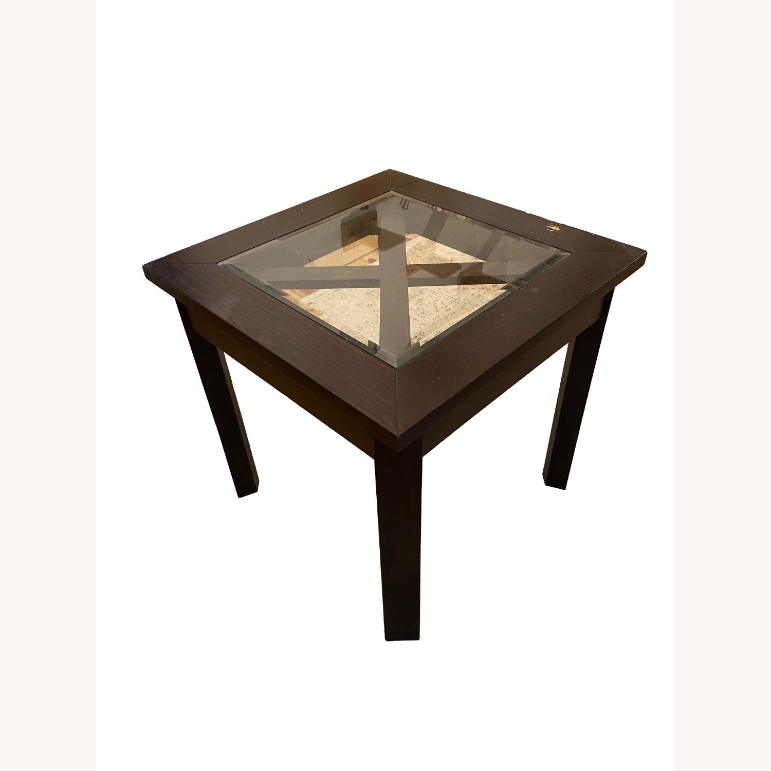 Dark Brown Wood & Glass Square Coffee Table - image-2