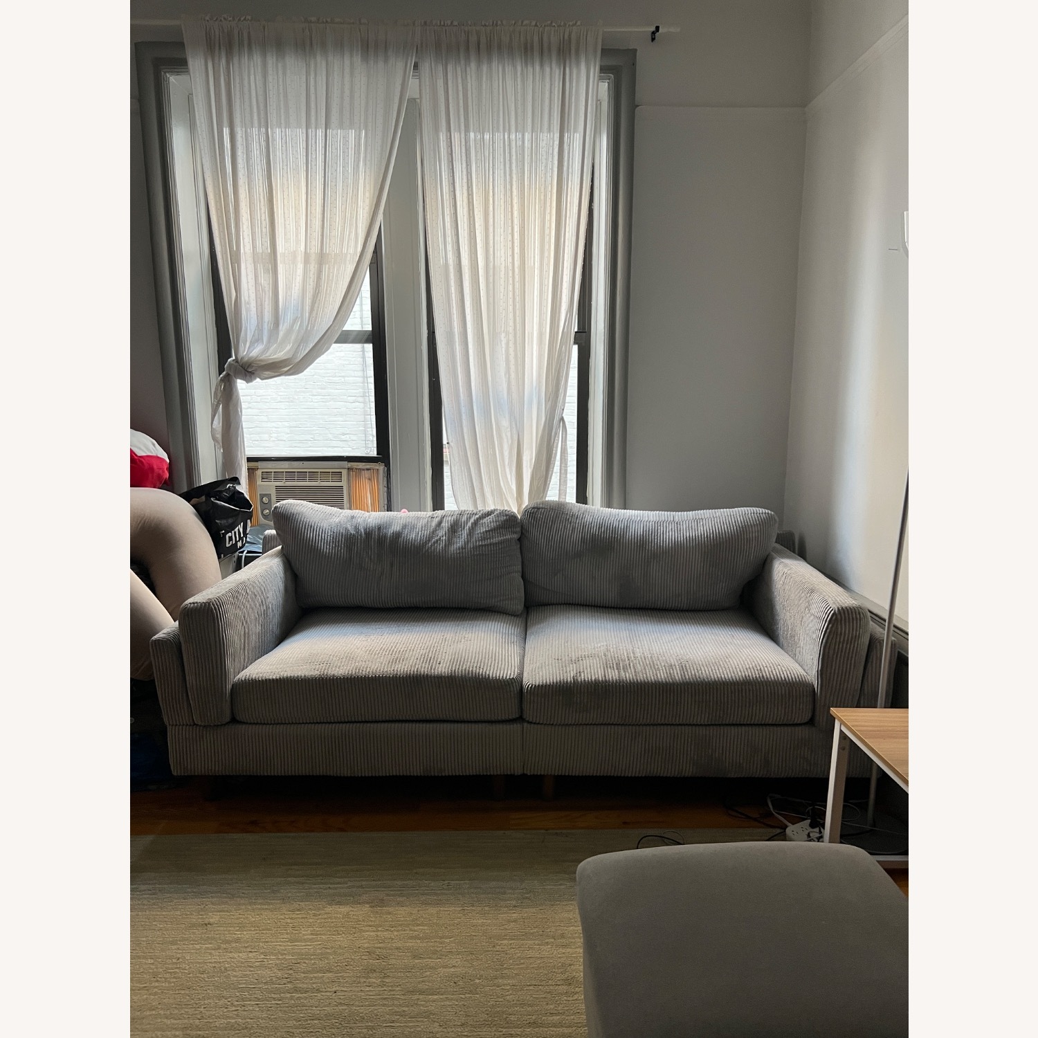 Ainara Light Gray Corduroy 90.3in Seater Sofa - image-1