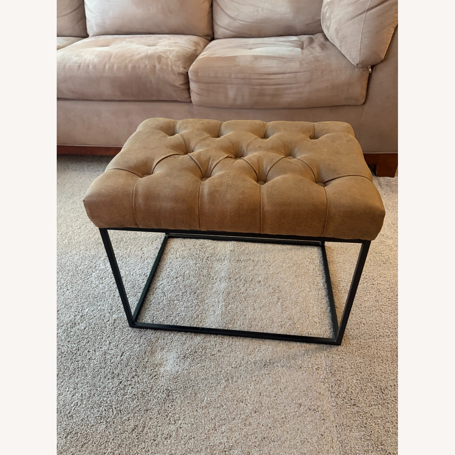 Light Brown Faux Leather Ottoman - image-1