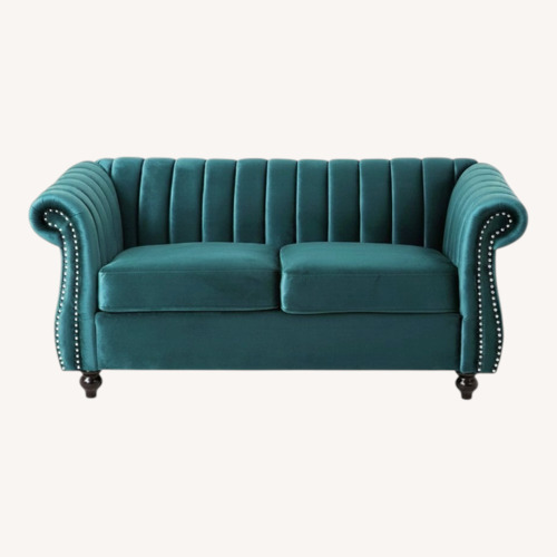 Used Modern Teal Velvet Channel-Tufted Loveseat for sale on AptDeco