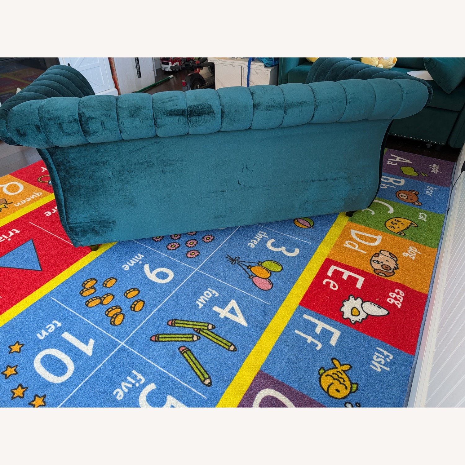 Modern Teal Velvet Channel-Tufted Loveseat - image-2