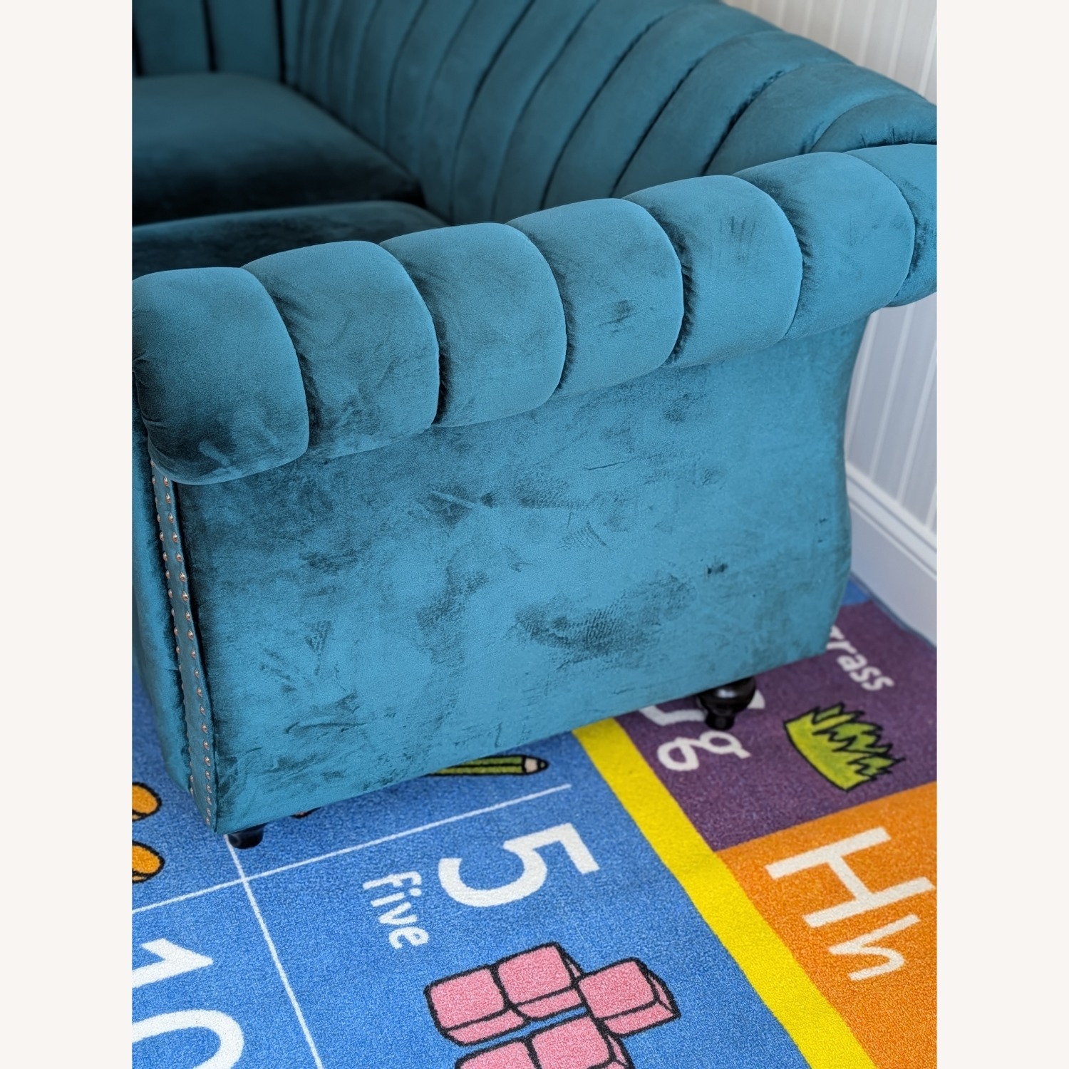 Modern Teal Velvet Channel-Tufted Loveseat - image-3