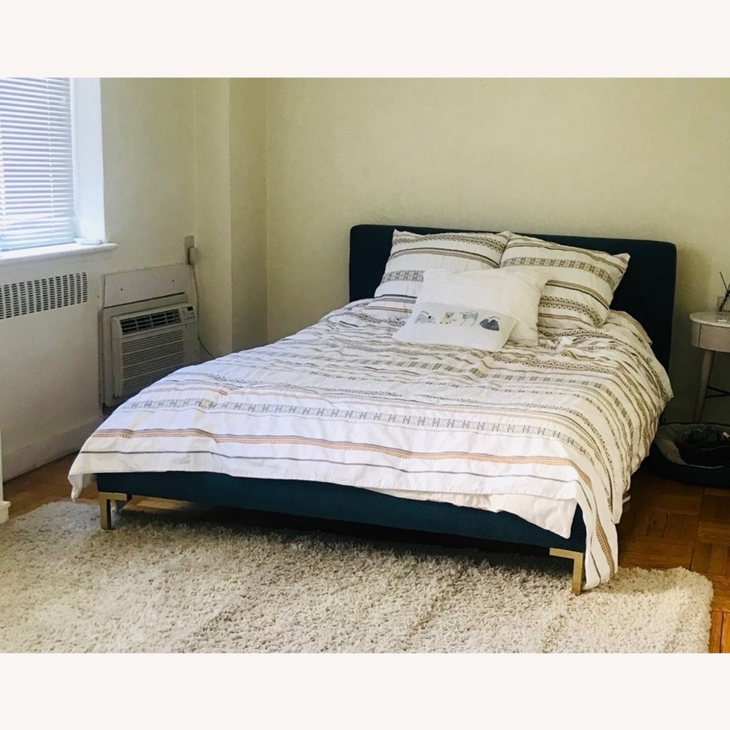 Wayfair Blue Fabric Upholstered Bed with Gold Legs - image-3