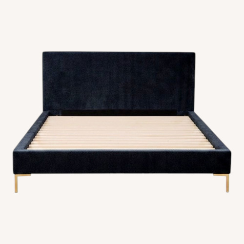 Used Wayfair Blue Fabric Upholstered Bed with Gold Legs for sale on AptDeco