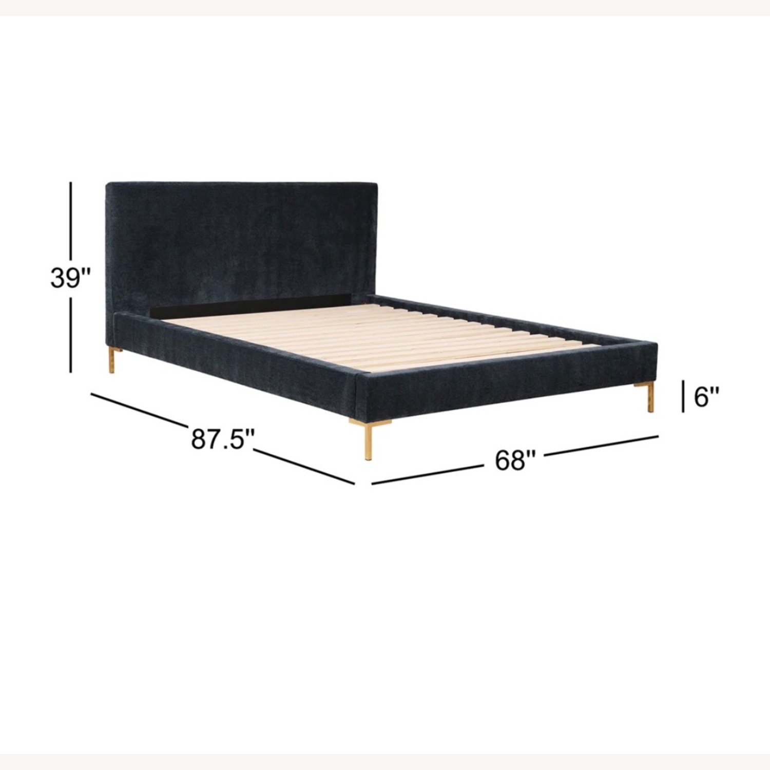 Wayfair Blue Fabric Upholstered Bed with Gold Legs - image-1