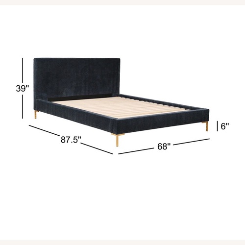 Used Wayfair Blue Fabric Upholstered Bed with Gold Legs for sale on AptDeco