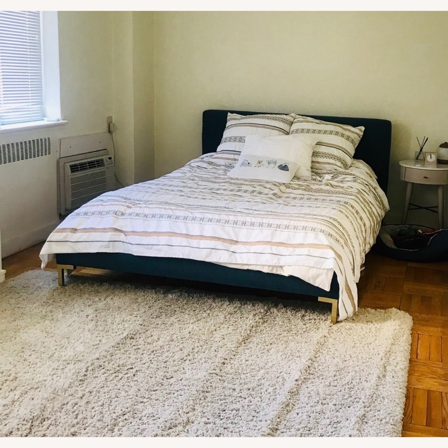 Wayfair Blue Fabric Upholstered Bed with Gold Legs - image-2