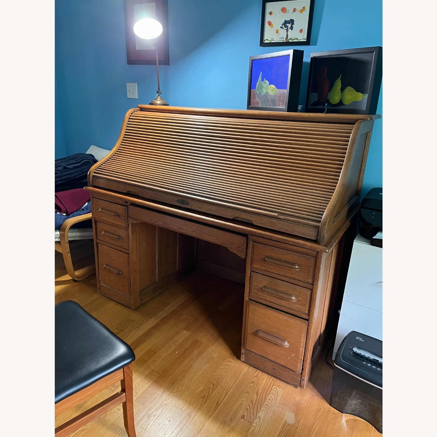 Vintage/Oak Light Brown Wood Desk - image-1