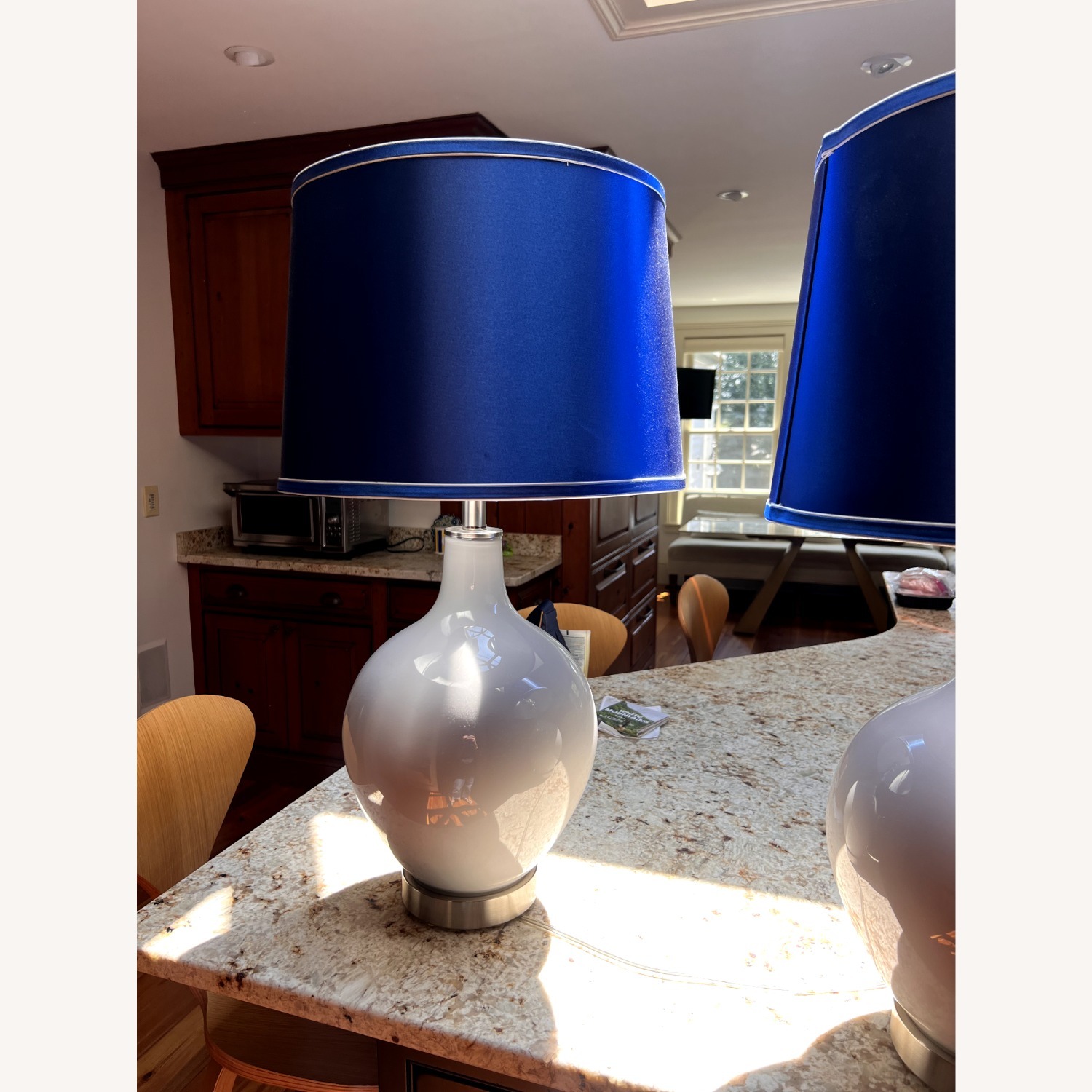 Light Gray Lamps W Custom Blue Shades - image-2