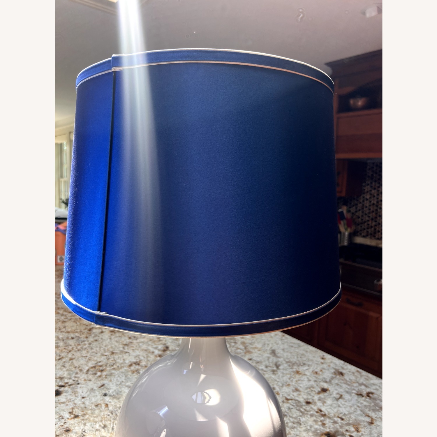 Light Gray Lamps W Custom Blue Shades - image-4