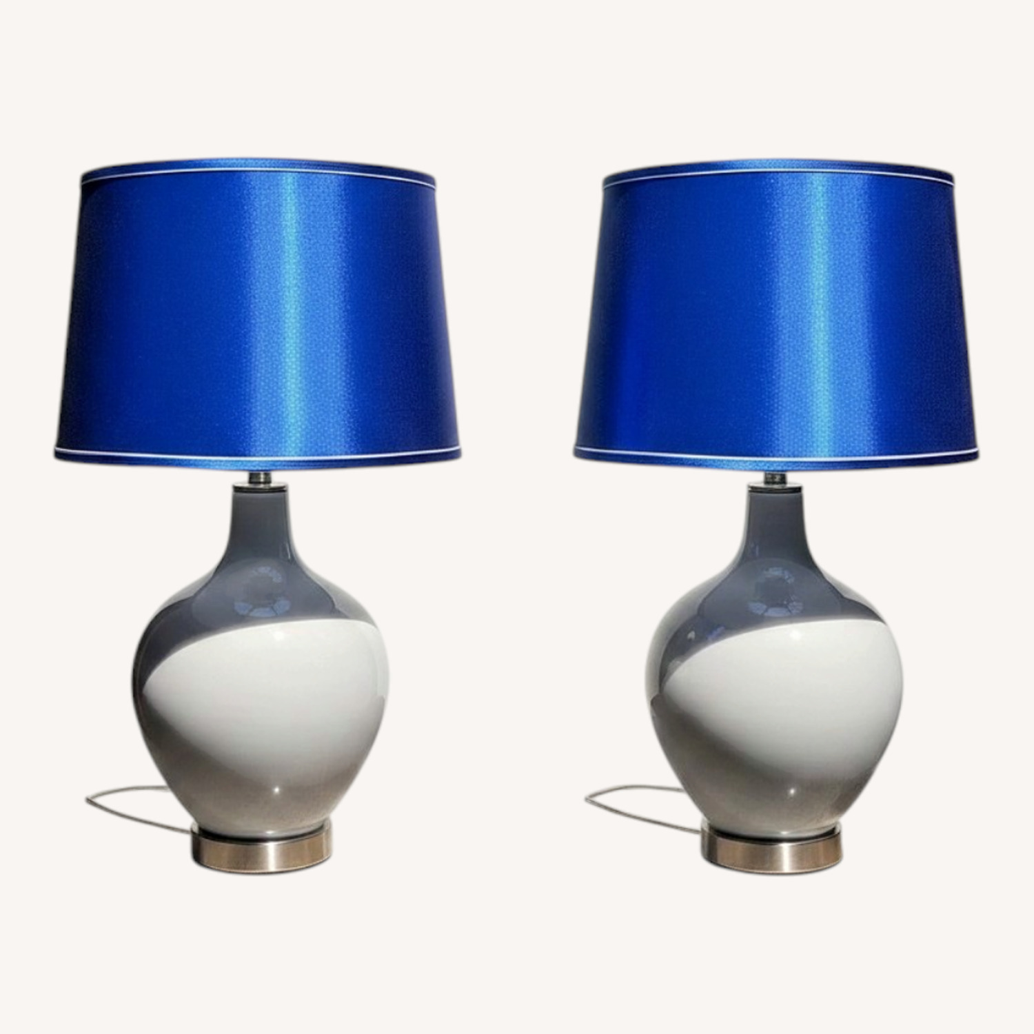 Light Gray Lamps W Custom Blue Shades - image-0