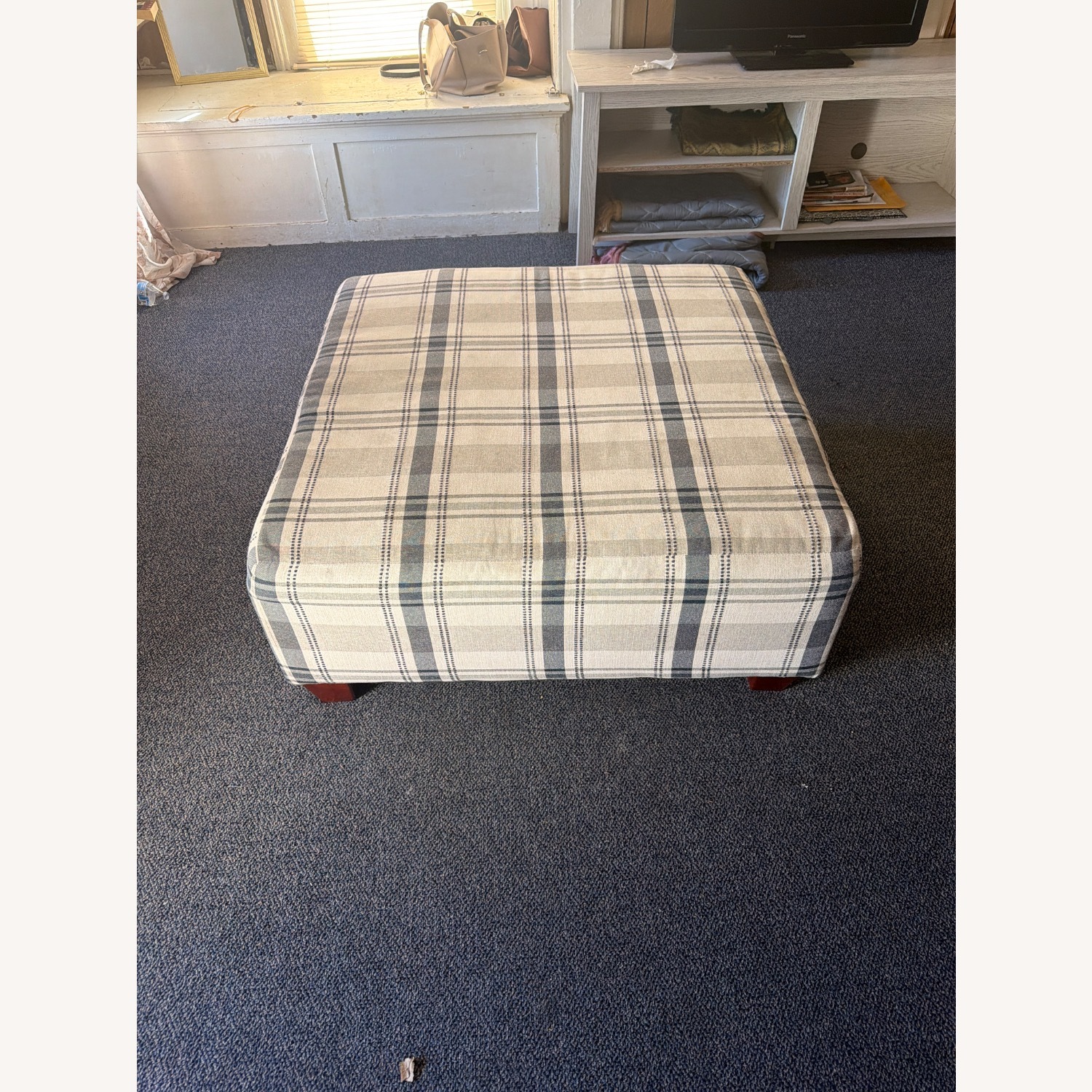 McGee and Co White Fabric Ottoman - image-1