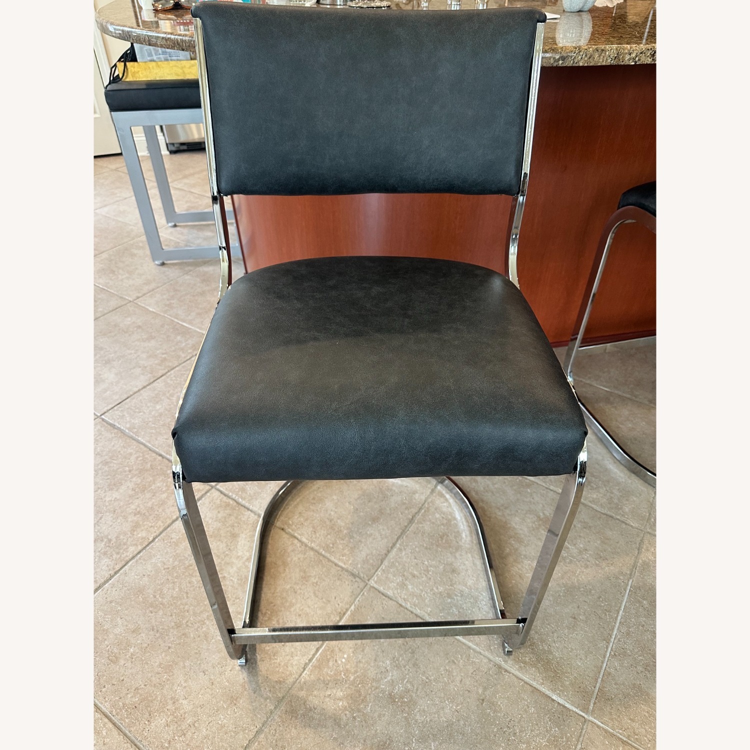 Modern Chrome and Black Bar Stool - image-2