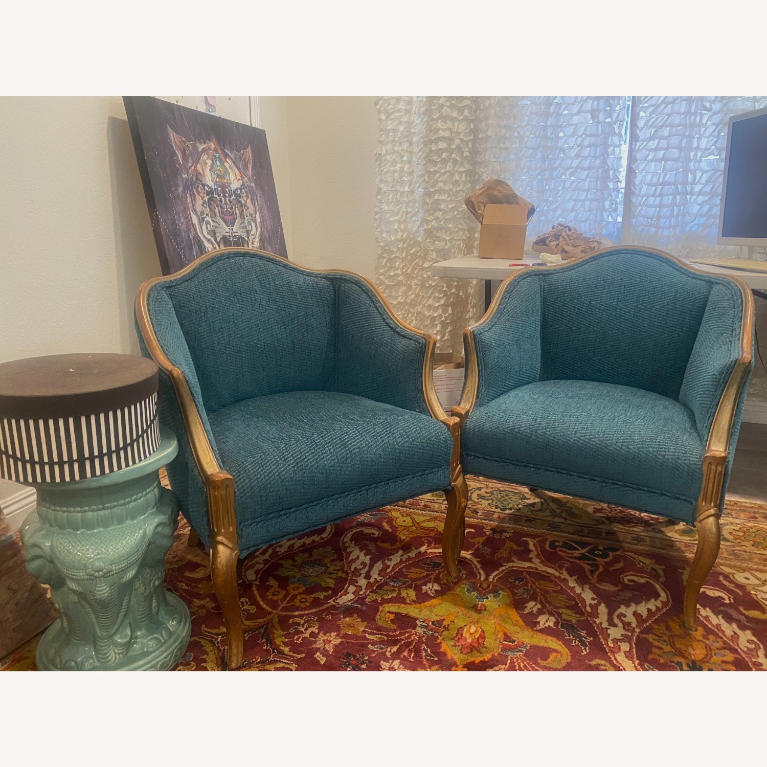 Vintage/Antique Finds Blue Wood Armchairs - image-1