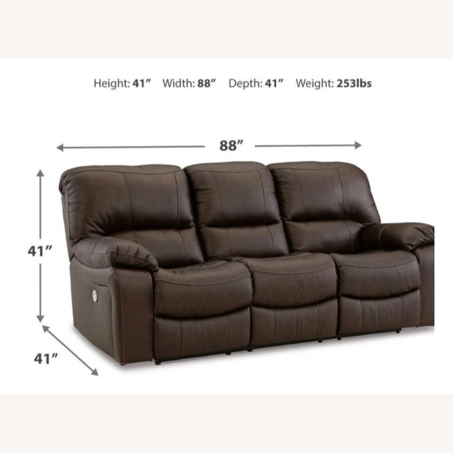 Leather Dual Reclining Couch-Cupholders & Charging - image-3