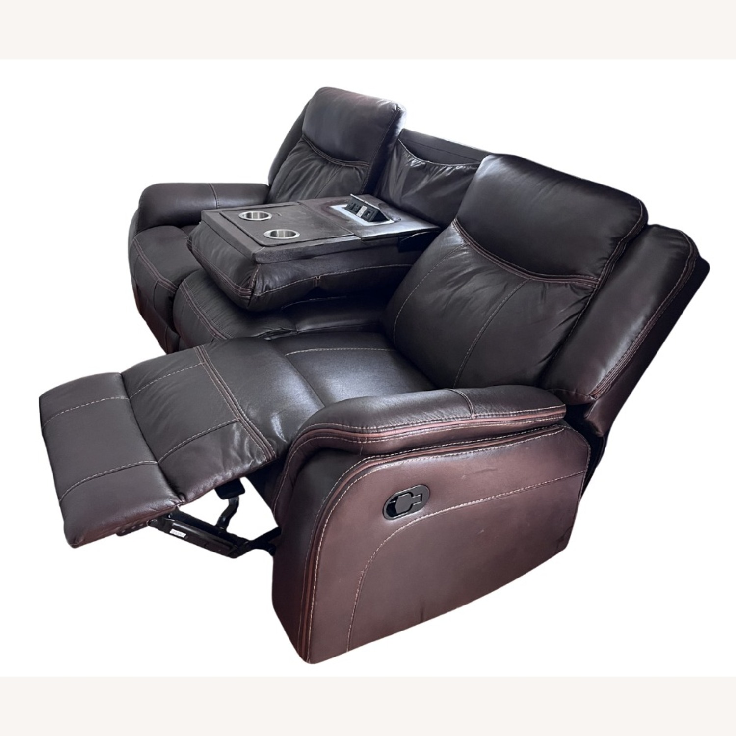 Leather Dual Reclining Couch-Cupholders & Charging - image-2