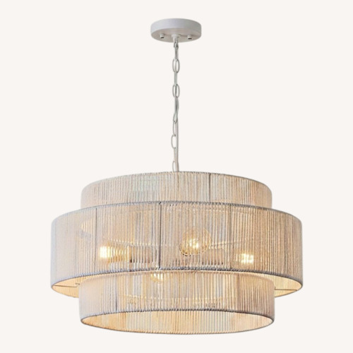Used White Rattan Boho Coastal Pendant Chandelier for sale on AptDeco