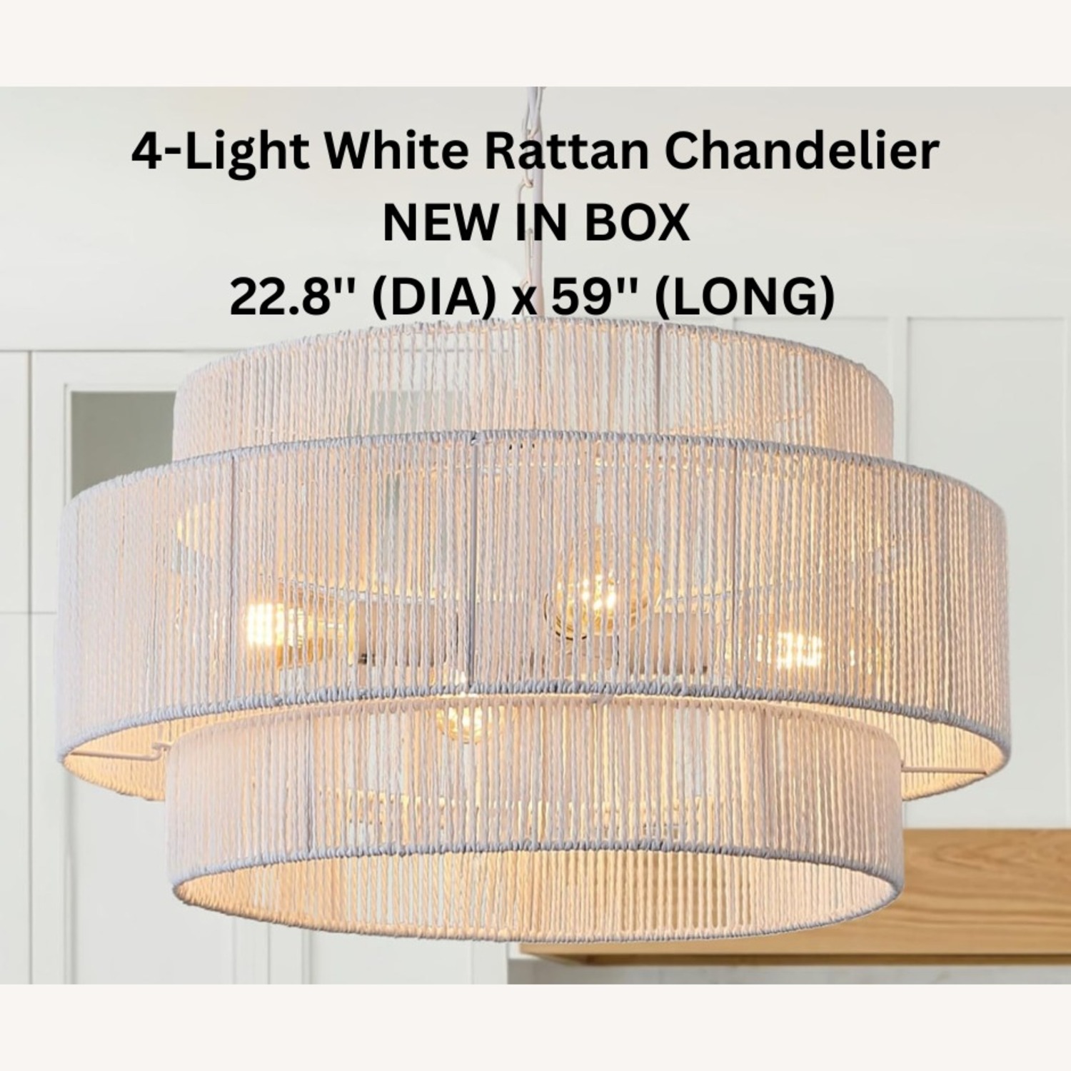 White Rattan Boho Coastal Pendant Chandelier - image-1