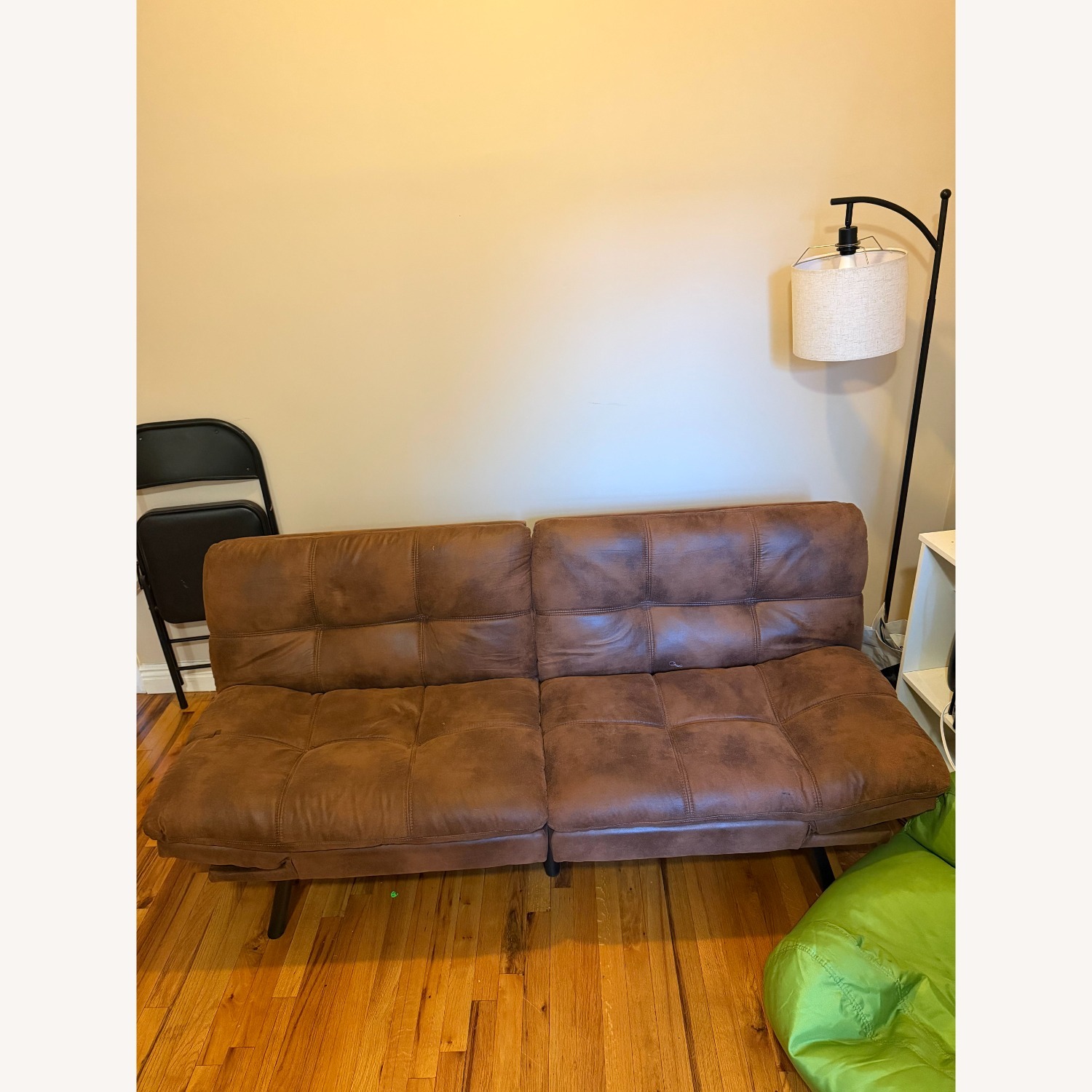 Brown Leather Futon Sofa Bed - image-1