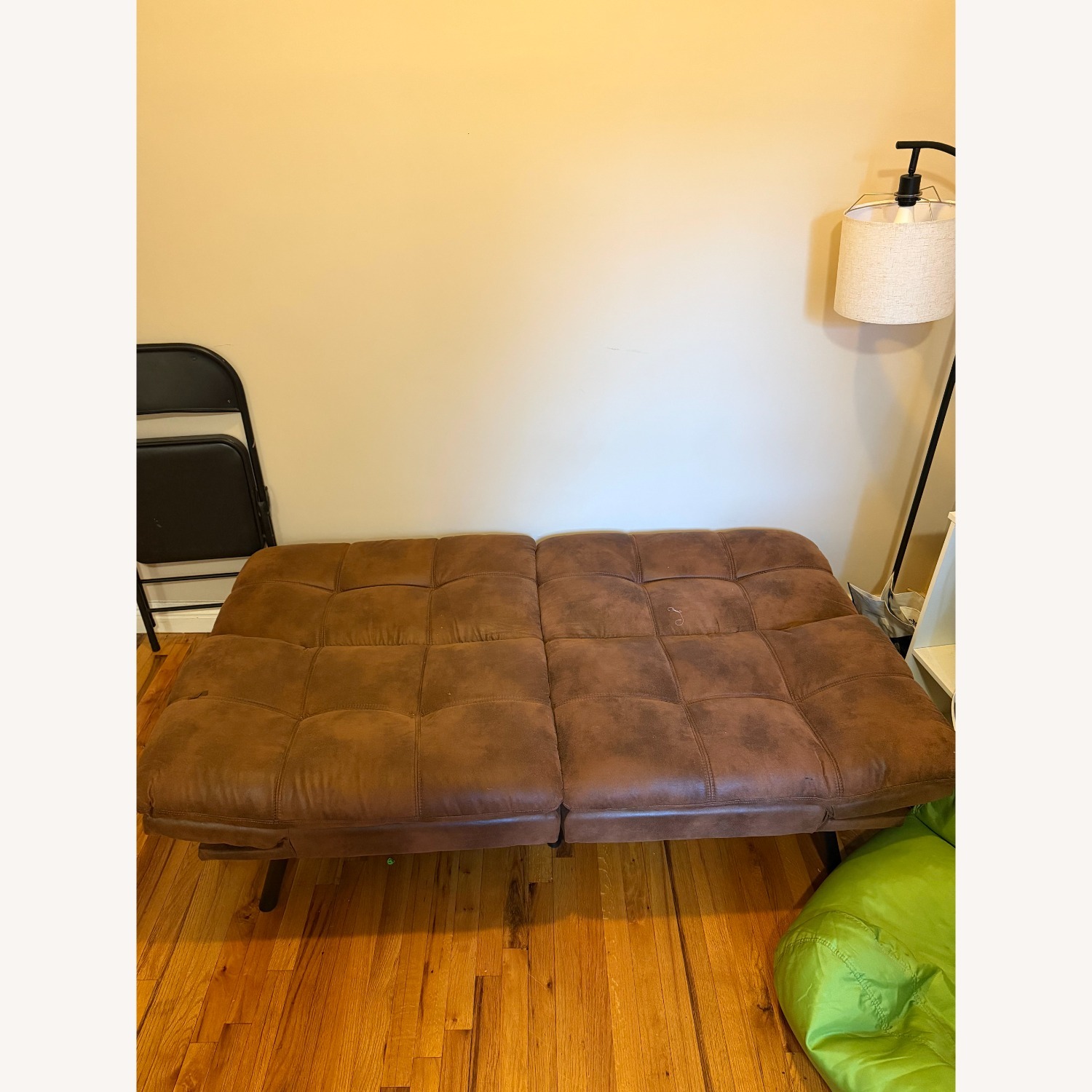 Brown Leather Futon Sofa Bed - image-3