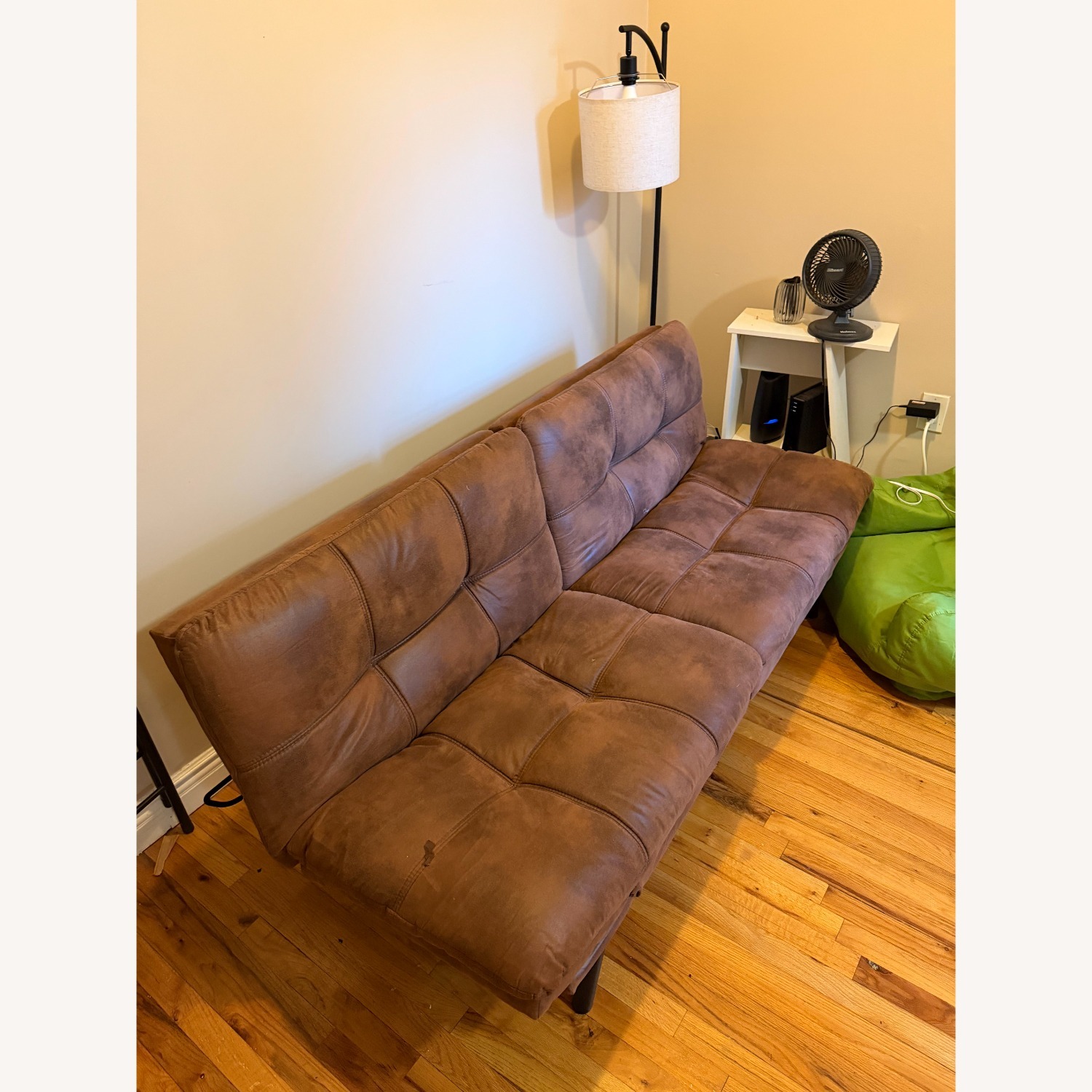 Brown Leather Futon Sofa Bed - image-2