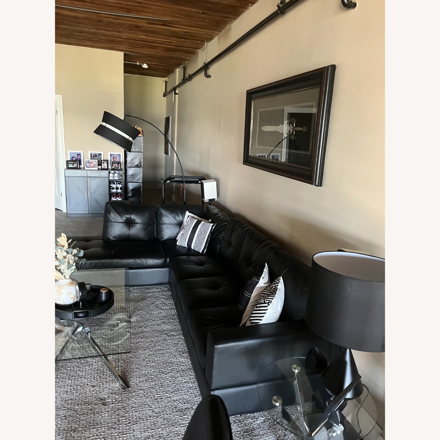 Black Faux Leather 2 Piece Sectionals - image-2