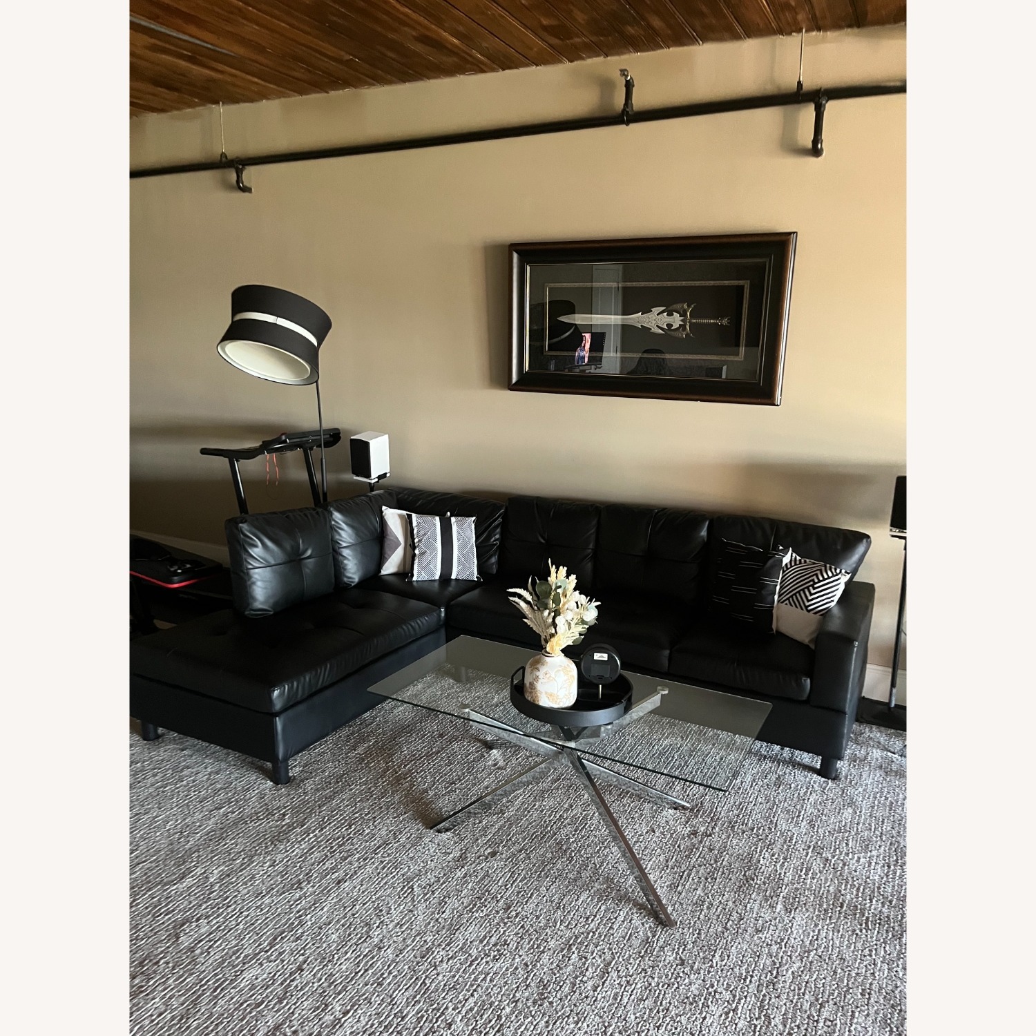 Black Faux Leather 2 Piece Sectionals - image-1