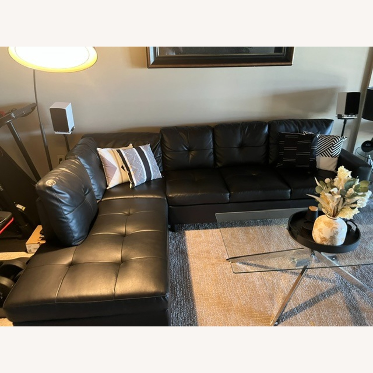 Black Faux Leather 2 Piece Sectionals - image-3
