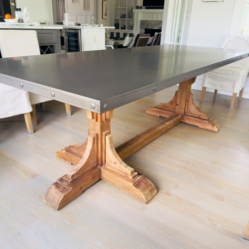 Used Restoration Hardware 20th C. Reclaimed Pine & Zinc Trestle Table for sale on AptDeco