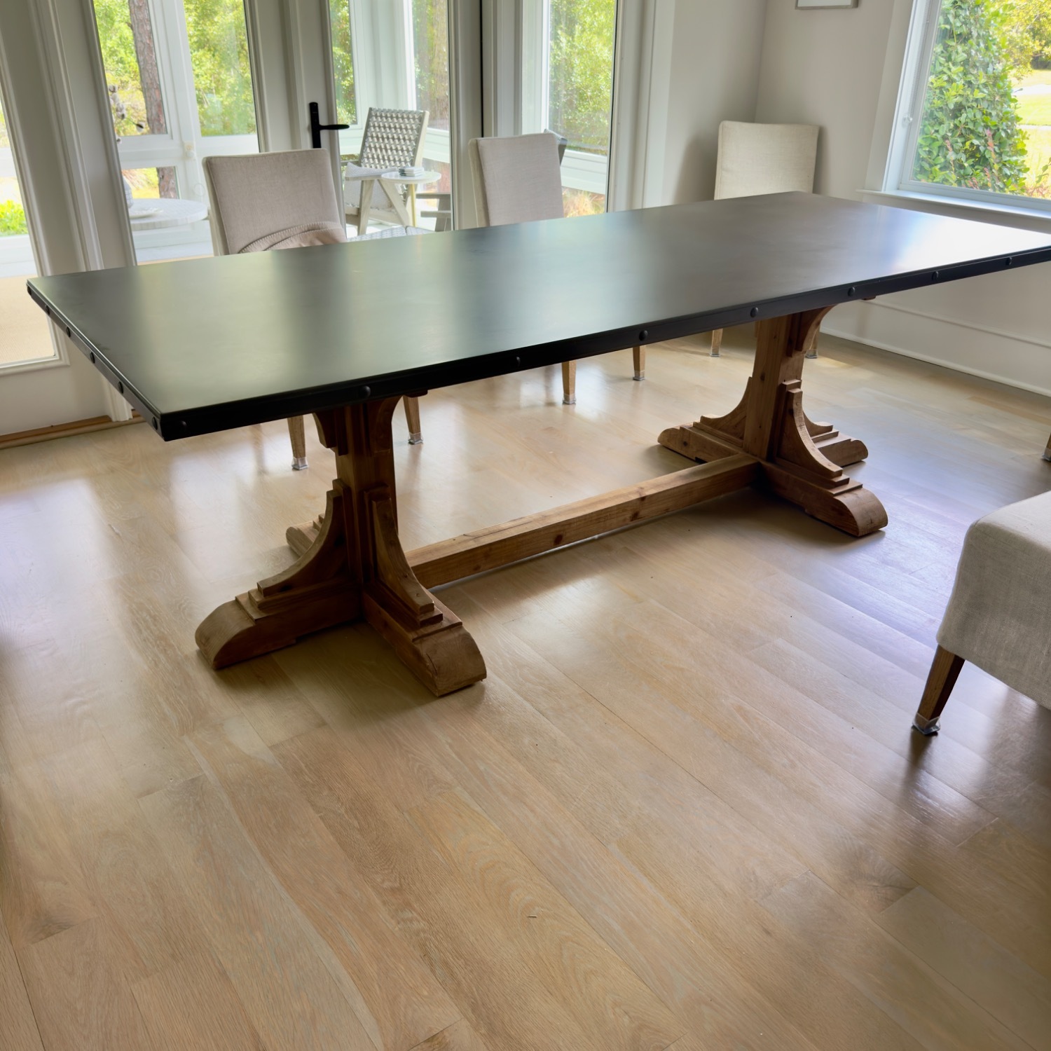 Restoration Hardware 20th C. Reclaimed Pine & Zinc Trestle Table - image-7