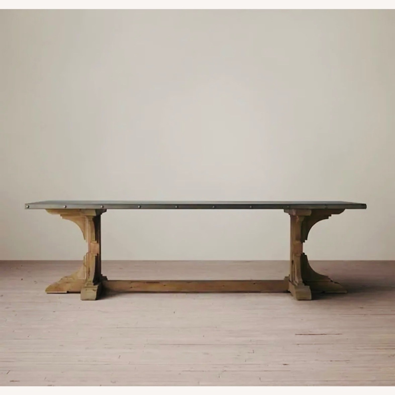 Restoration Hardware 20th C. Reclaimed Pine & Zinc Trestle Table - image-4