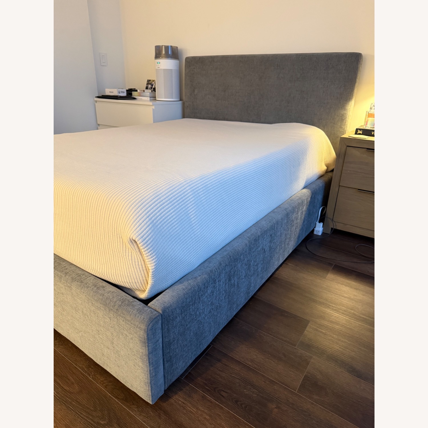 West Elm Emmet Low Profile Light Gray Velvet Full Bed - image-3