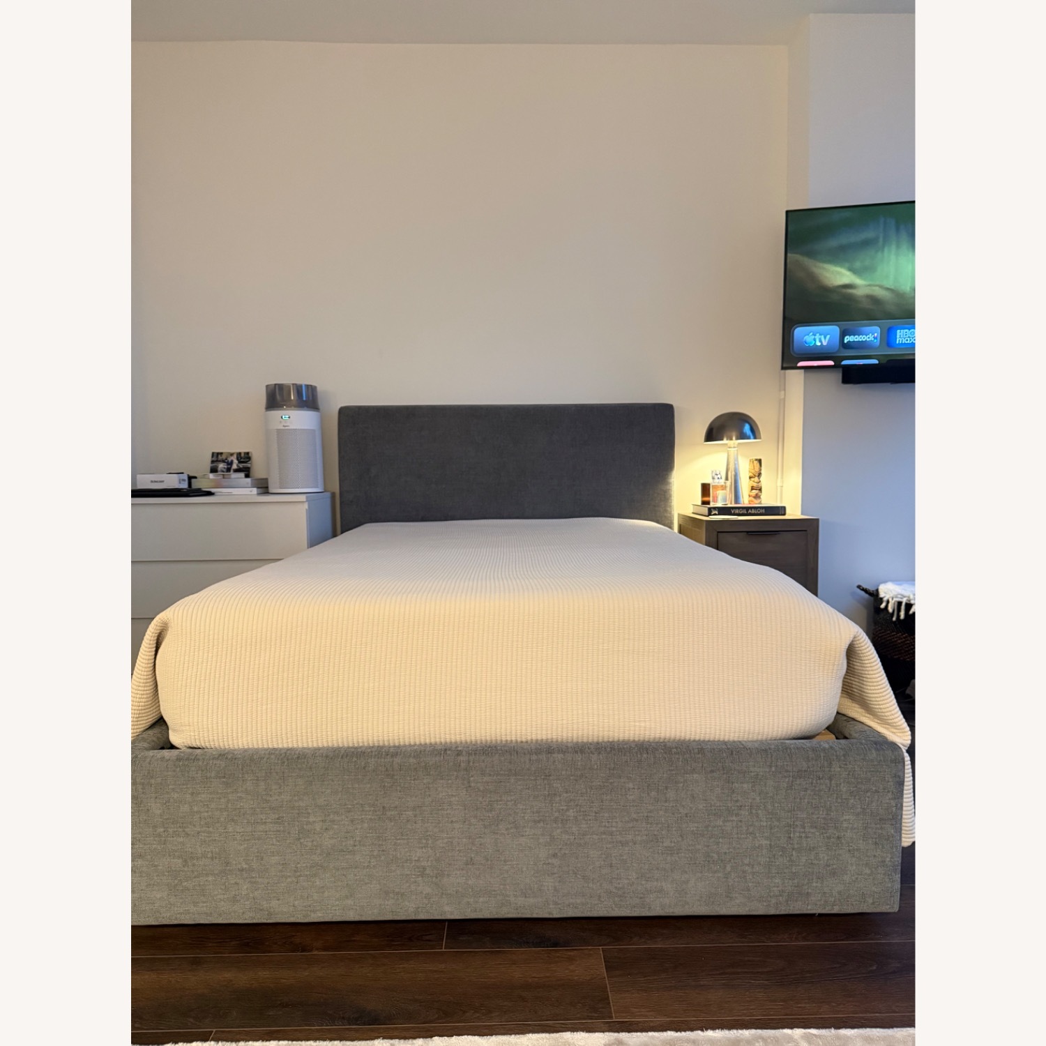West Elm Emmet Low Profile Light Gray Velvet Full Bed - image-1