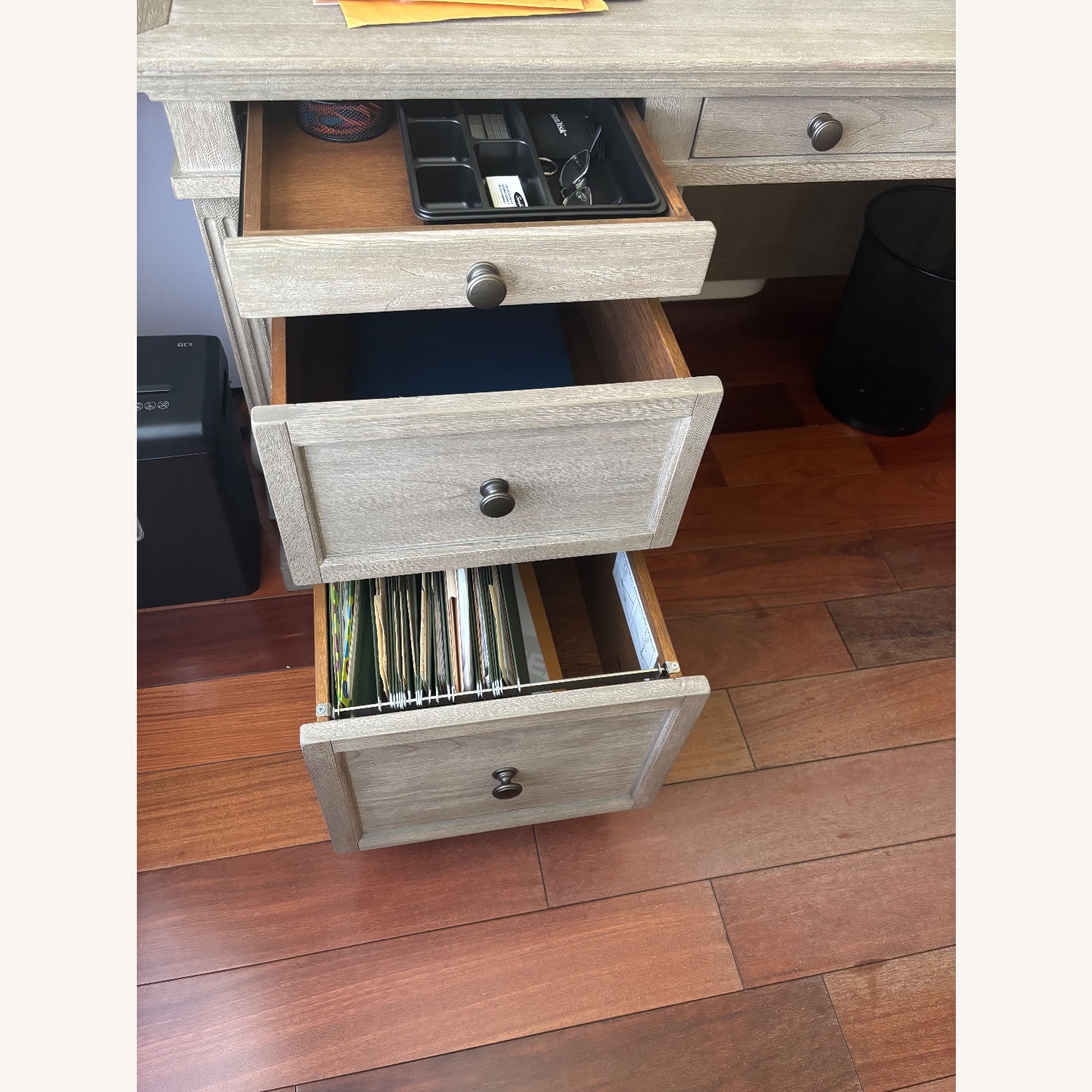 Pottery Barn Livingston Light Gray Wood Desk - image-5