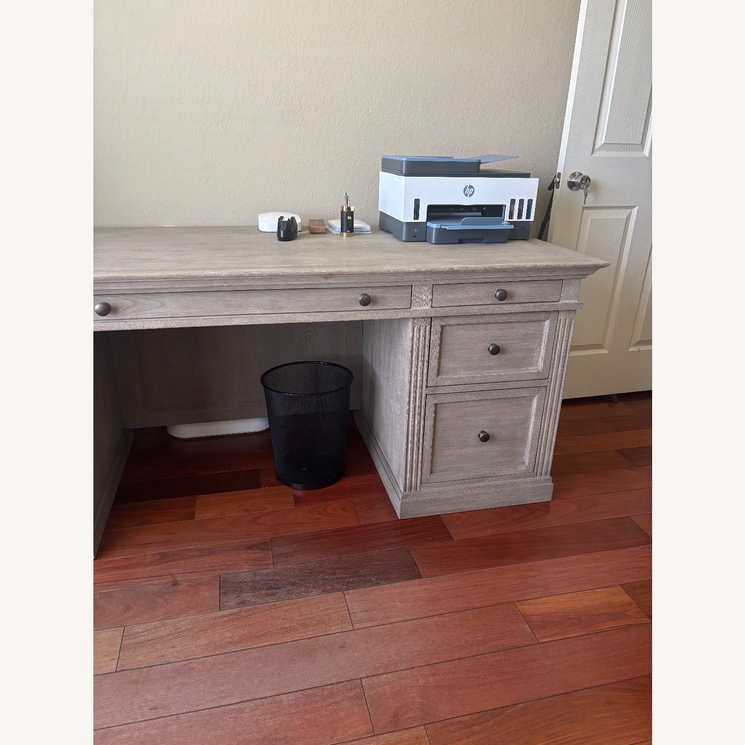 Pottery Barn Livingston Light Gray Wood Desk - image-3