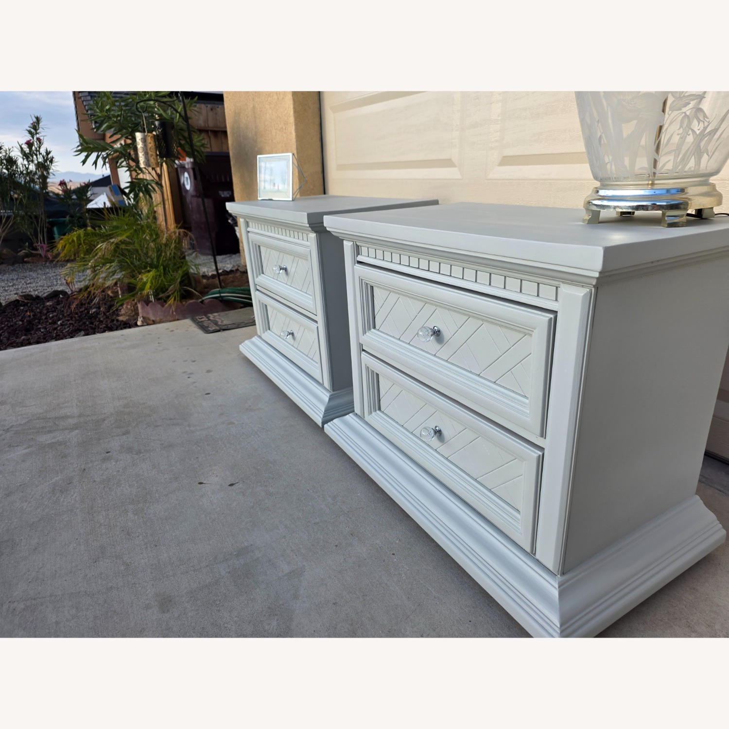 Vintage Oak Nightstands With Lattice Inlay - image-4