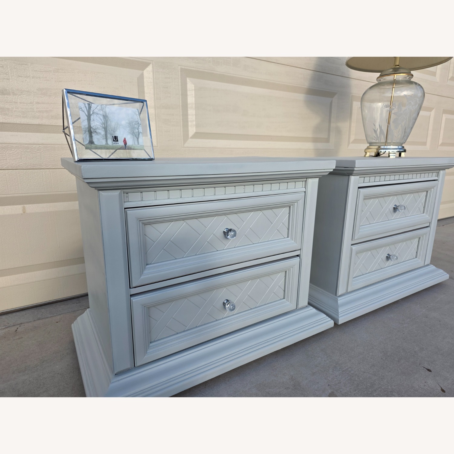 Vintage Oak Nightstands With Lattice Inlay - image-2