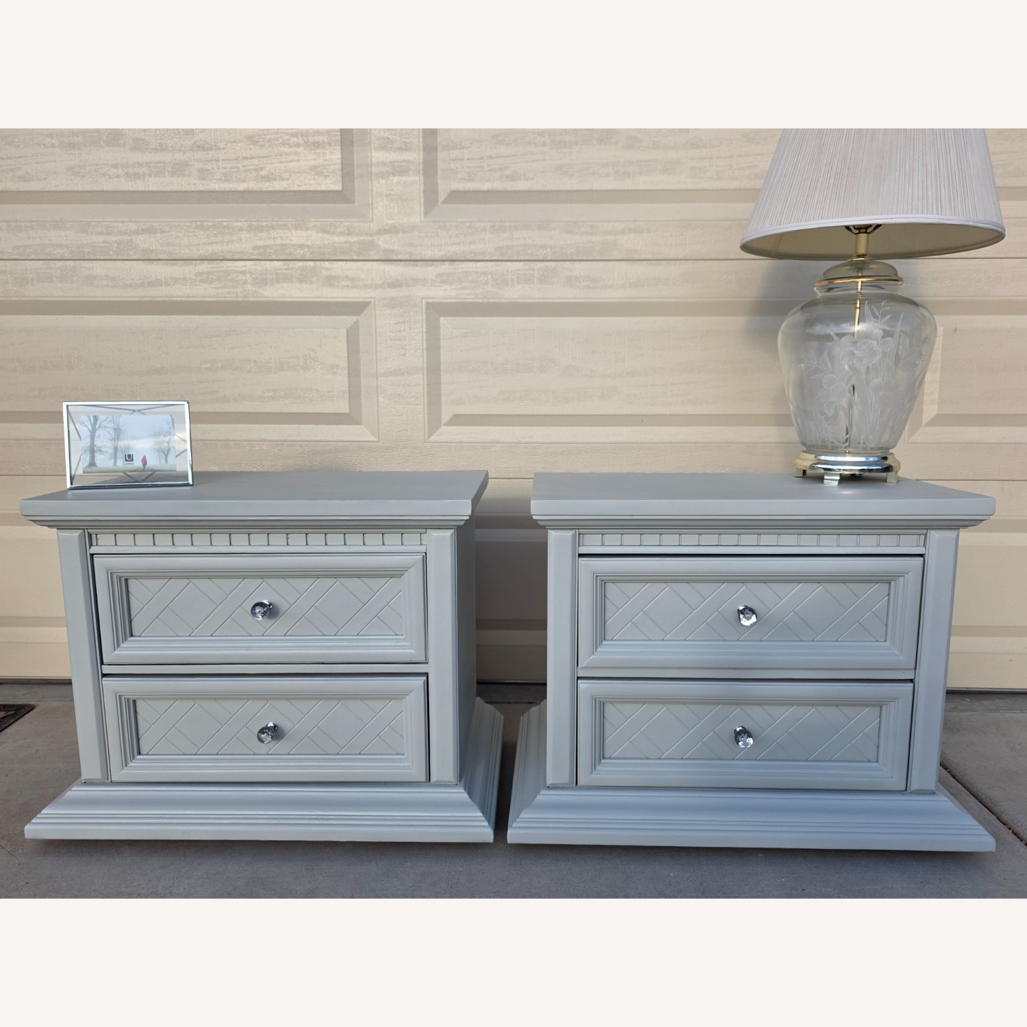 Vintage Oak Nightstands With Lattice Inlay - image-1