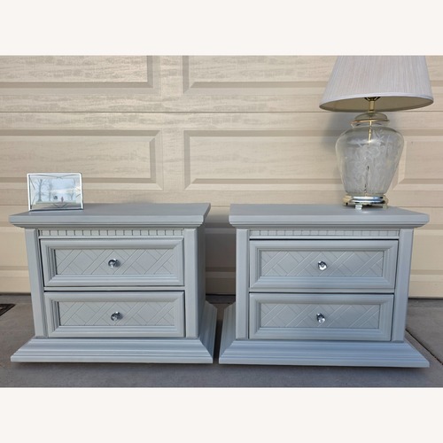 Used Vintage Oak Nightstands With Lattice Inlay for sale on AptDeco